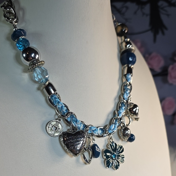 Paparazzi Blue and Silver Charm Necklace (Heart Lucas:10:27) - Picture 2 of 13
